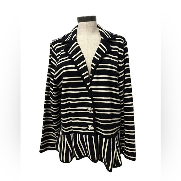 Style & Co NWT Striped Print Peplum Sweater Blazer Black White Size 1X - Picture 1 of 11
